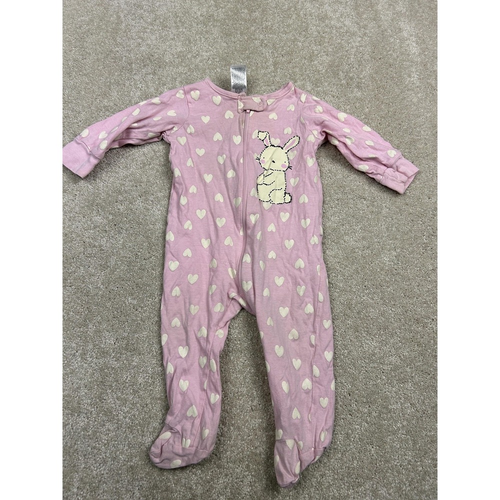 Gerber Footie Pajamas Girls 6-9M Pink Heart Bunny Zip Sleeper Cotton One Piece